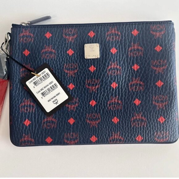 MCM Visetos Medium Wristlet Zip Pouch in Deep Blue Limited MXZ9AVI44VS001 NEW - Picture 9 of 9